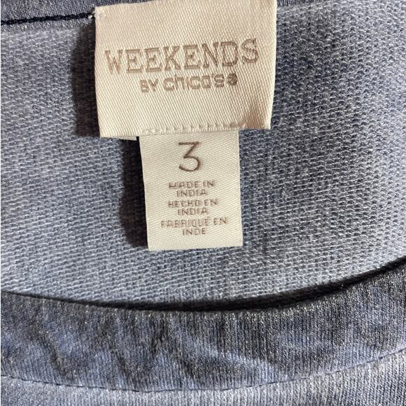 Weekends by Chicos 3 Women Top XL Blue Cheetah Print Cotton Viscose Casual Comfy - Picture 2 of 7